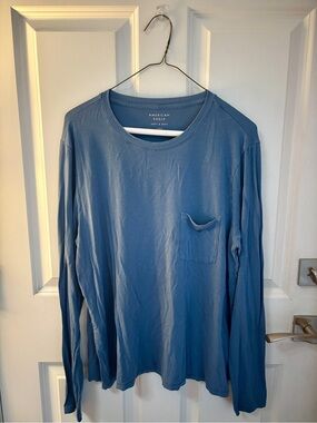 American Eagle Outfitters Long Sleeve Pocket Tee - Dusty Blue
